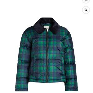 Plaid Green and Blue Women's Puffer Jacket